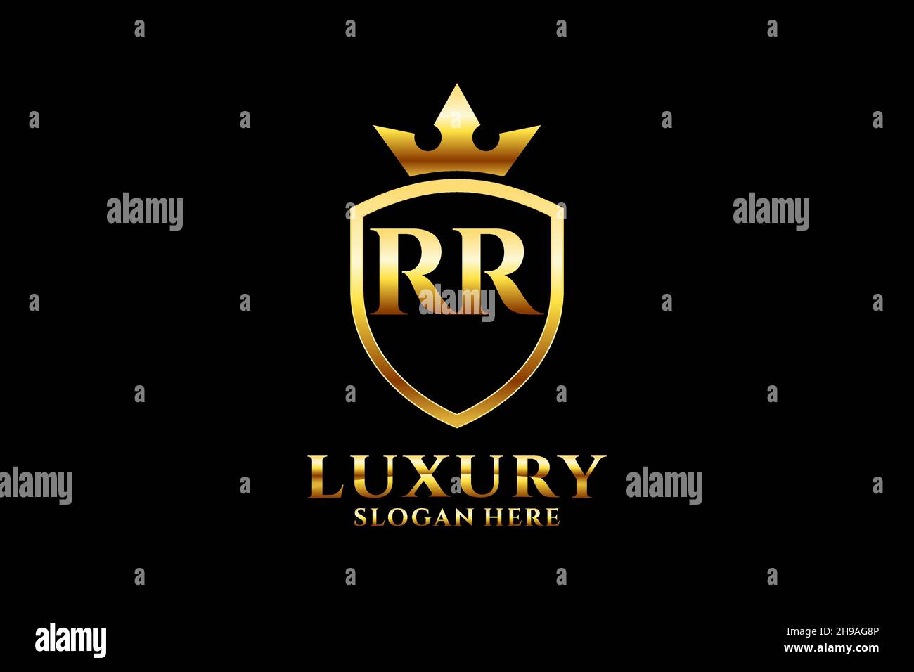 RR elegante logo monogramma di lusso o modello con scroll e corona reale - perfetto per progetti di branding di lusso Illustrazione Vettoriale