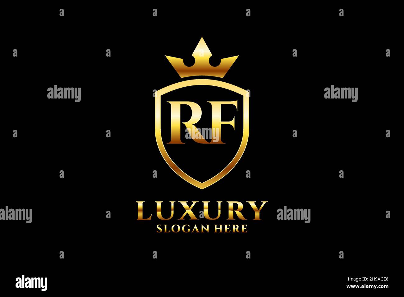 RF elegante logo monogramma di lusso o modello con scroll e corona reale - perfetto per progetti di branding di lusso Illustrazione Vettoriale