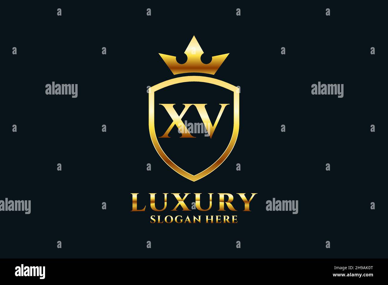 XV elegante logo monogramma di lusso o modello con scroll e corona reale - perfetto per progetti di branding di lusso Illustrazione Vettoriale