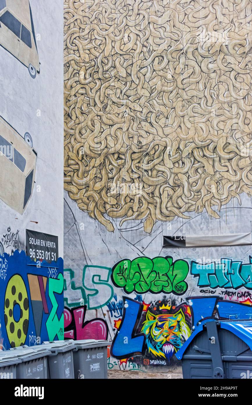 Murale colorato sulla strada, Valencia, Spagna Foto Stock