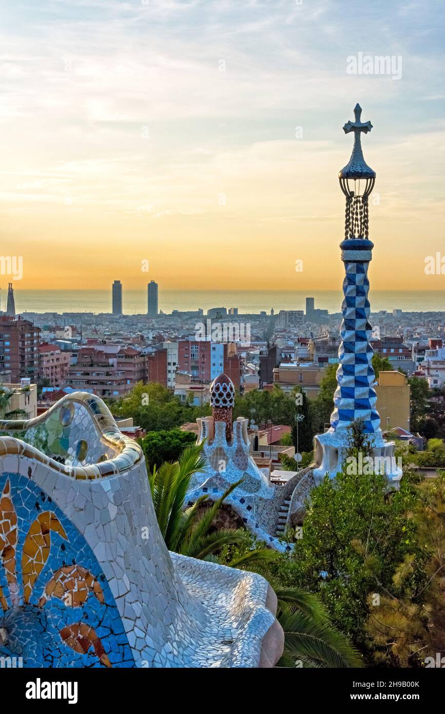 Park Guell by Gaudi, Barcellona, Provincia di Barcellona, Comunità autonoma della Catalogna, Spagna Foto Stock