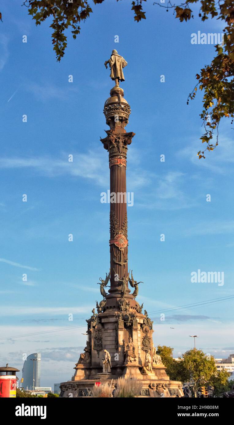 Monumento a Colombo, Barcellona, Provincia di Barcellona, Comunità autonoma della Catalogna, Spagna Foto Stock