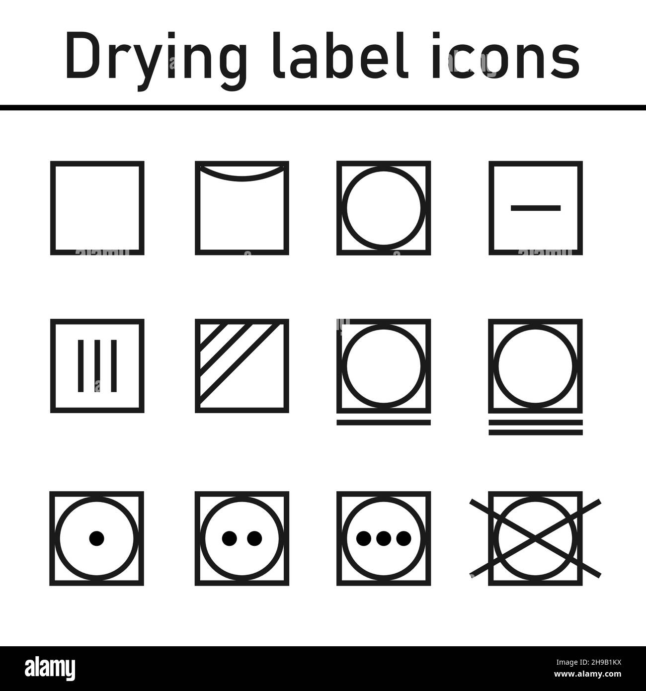 Etichetta di asciugatura icone di contorno vettore set isolato su sfondo  bianco - simboli di lavanderia Immagine e Vettoriale - Alamy