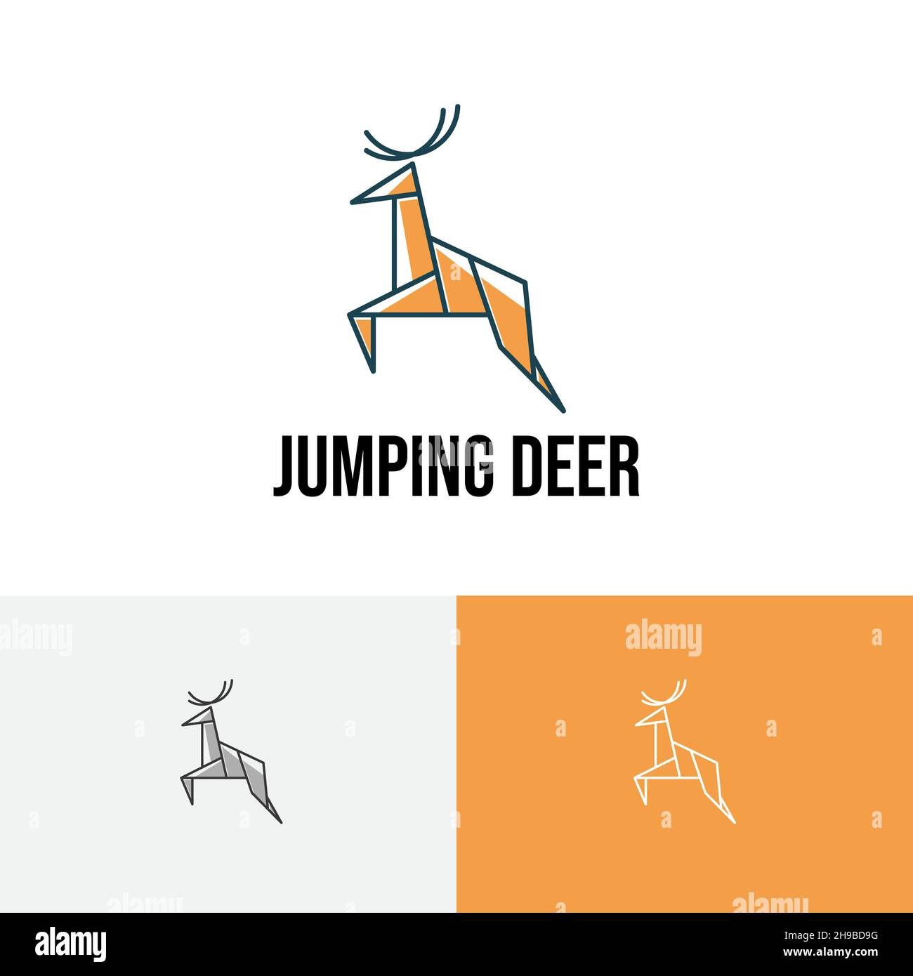 Jumping cervo natura animale carta Origami stile linea logo Illustrazione Vettoriale