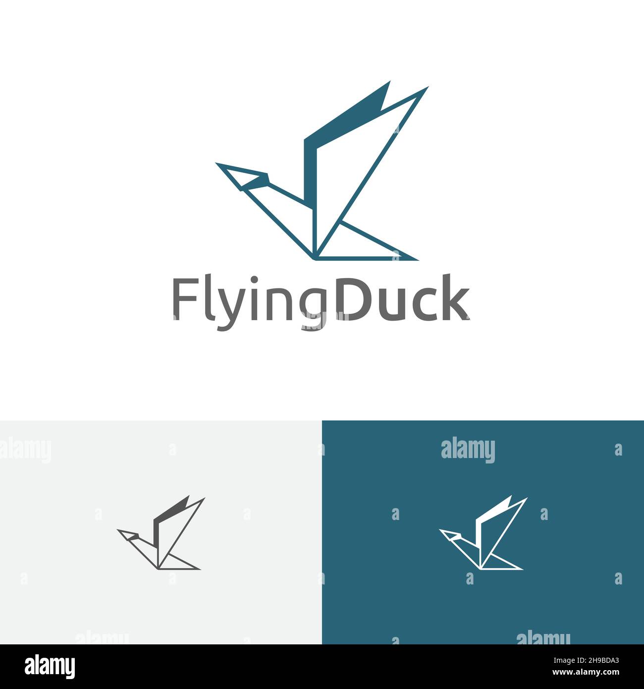 Flying Duck Goose Paper Origami Style Line Logo Illustrazione Vettoriale
