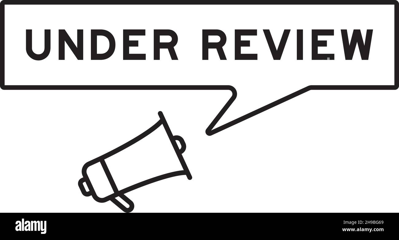 Icona del megafono con fumetto vocale in parola sotto revisione su sfondo bianco Illustrazione Vettoriale