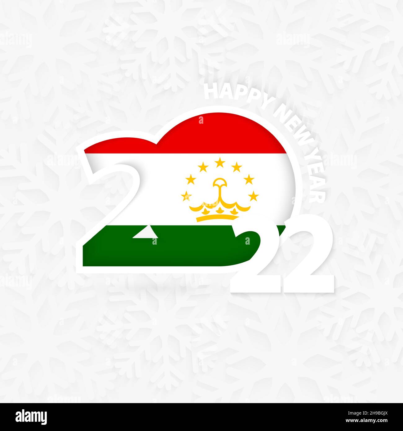 Felice anno nuovo 2022 per il Tagikistan su sfondo fiocco di neve. Saluto il Tagikistan con il nuovo 2022 anno. Illustrazione Vettoriale