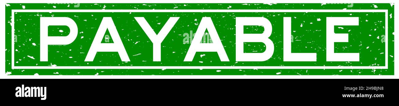 Grunge verde pagabile parola quadrato sigillo di gomma timbro su sfondo bianco Illustrazione Vettoriale