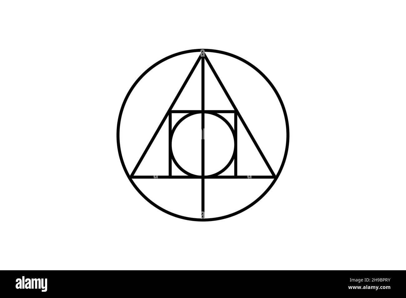 geometria magica sacra , simbolo occulto , simbolo alchimico che mostra l'interazione tra i quattro elementi della materia che simboleggiano la pietra del filosofo Illustrazione Vettoriale