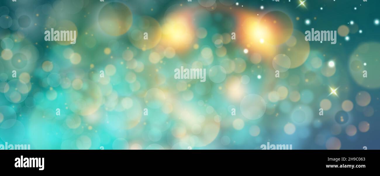 Sfondo astratto con una bokeh di luci turchesi verdi e blu. Foto Stock