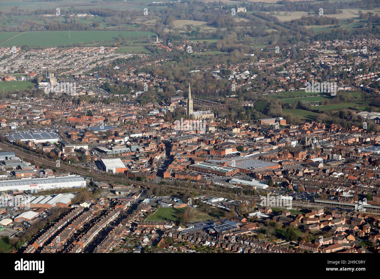 Vista aerea da sud, di Grantham, Lincolnshire Foto Stock