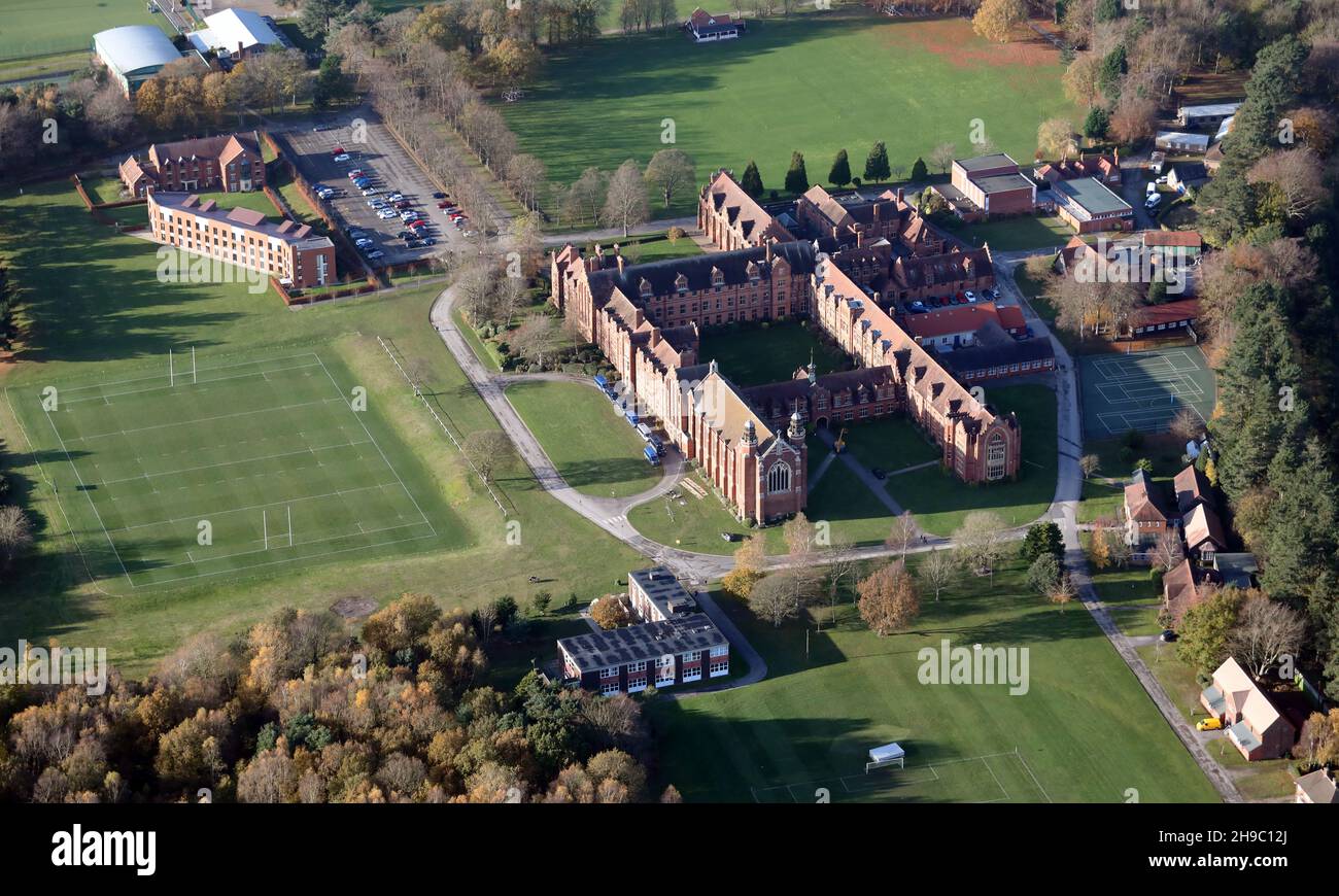 Vista aerea del Worksop College (parte della Ranby House), e dei terreni, Nottinghamshire, Regno Unito Foto Stock