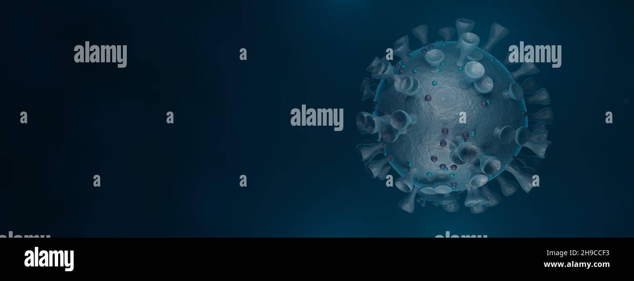 Immagine della cellula del virus dell'influenza COVID-19. Coronavirus Covid 19 epidemia influenza sfondo banner illustrazione 3D Foto Stock