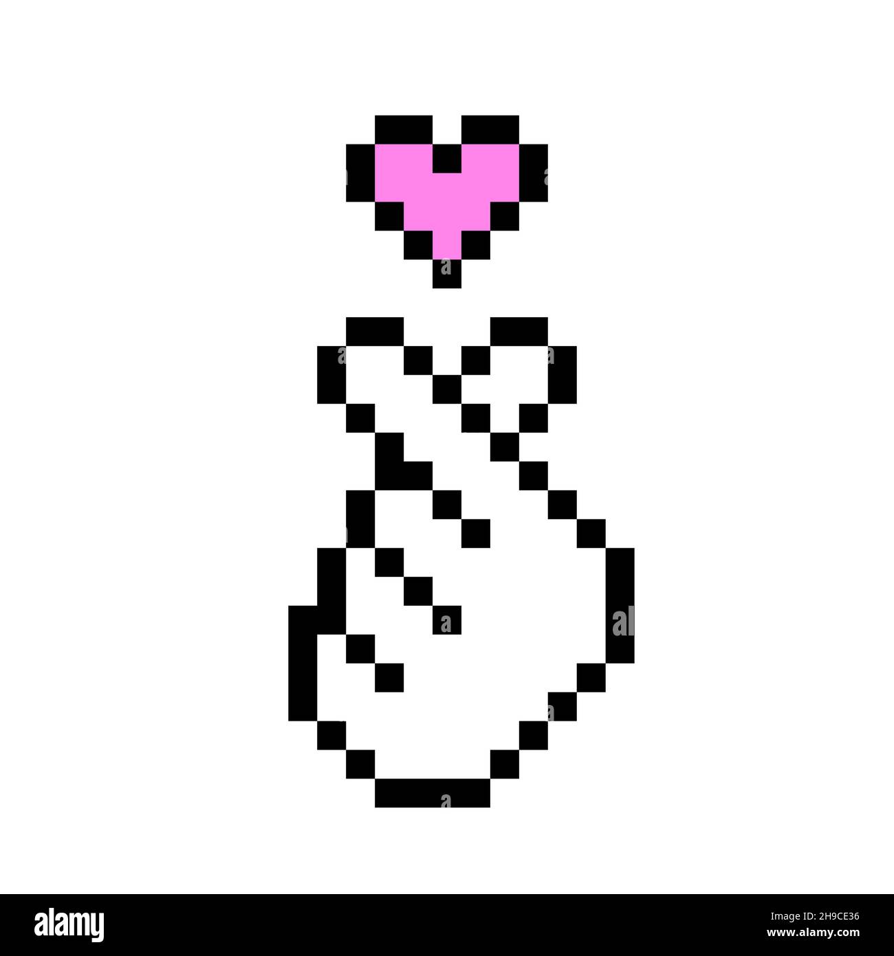 K pop amore simbolo pixel arte icona coreano mano cuore Illustrazione Vettoriale
