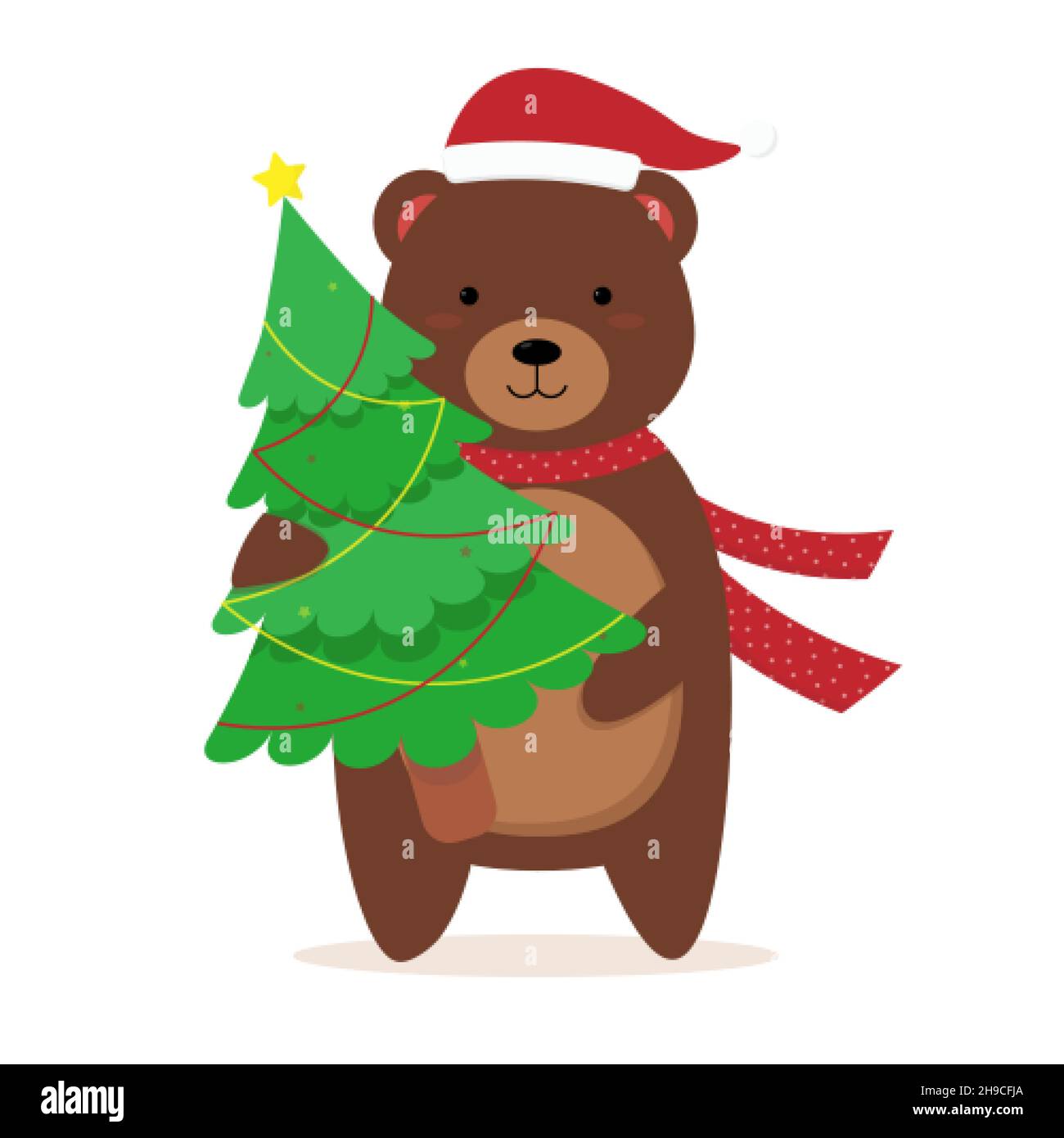 Un carino orso cartoon con albero di Natale Illustrazione Vettoriale