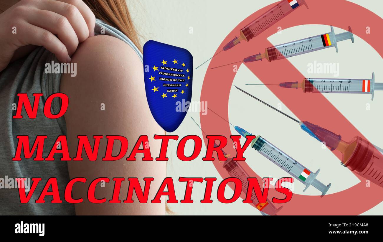 Protezione della carta europea dei diritti fondamentali che protegge dall'obbligo di vaccinazione Foto Stock