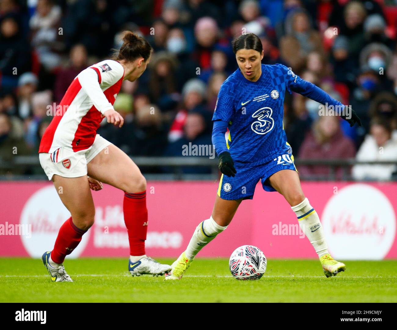 LONDRA, Inghilterra - DICEMBRE 05: Le donne del Chelsea Sam Kerr durante la finale di fa Cup delle donne del Vitality 2021 fra l'Arsenal e il Chelsea allo stadio di Wembley, Londra Foto Stock