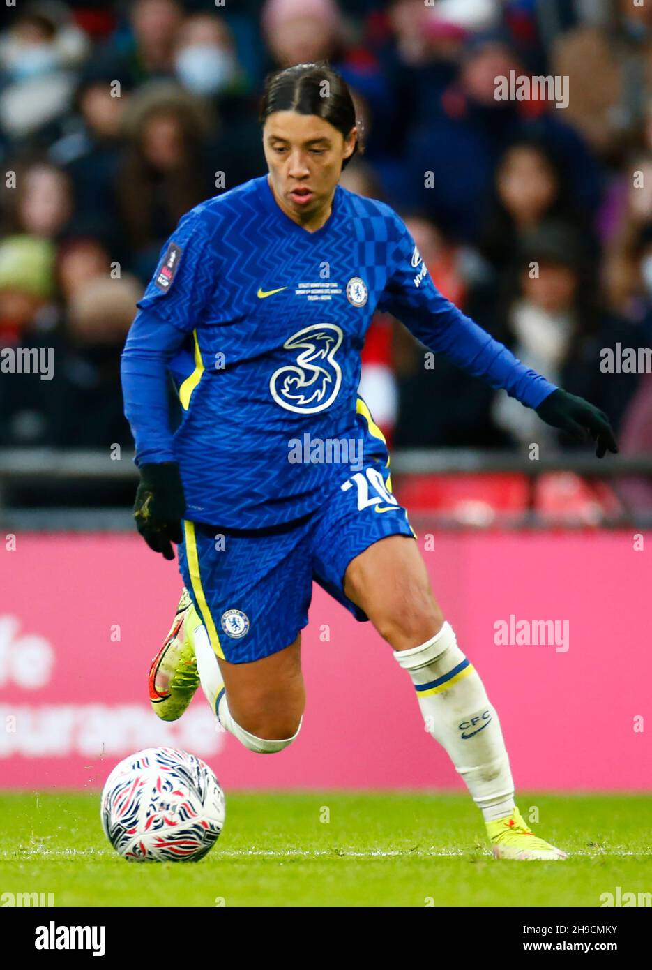 LONDRA, Inghilterra - DICEMBRE 05: Le donne del Chelsea Sam Kerr durante la finale di fa Cup delle donne del Vitality 2021 fra l'Arsenal e il Chelsea allo stadio di Wembley, Londra Foto Stock