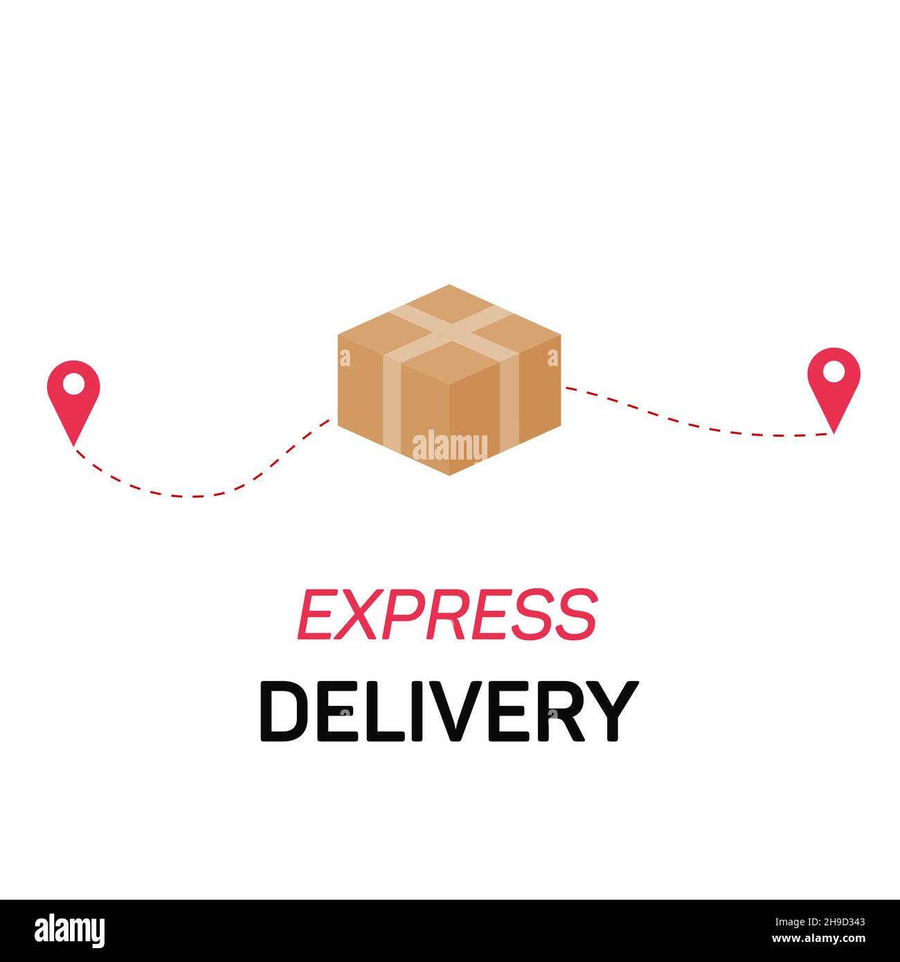 Concetto di consegna espressa. Posizione della scatola dei pin. Shopping nel web store. Banner Web del servizio di consegna online. Concetto di e-commerce. Vettore Illustrazione Vettoriale