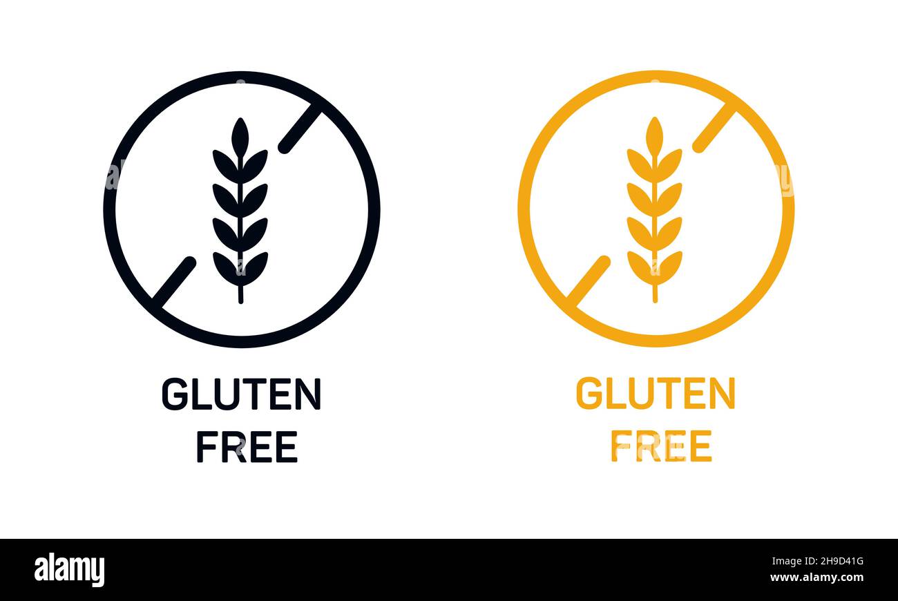 Set di icone vettoriali per etichette senza glutine. Nessun simbolo di grano modello design per alimenti senza glutine pacchetto o segno dietetico di nutrizione prodotto. Vettore Illustrazione Vettoriale