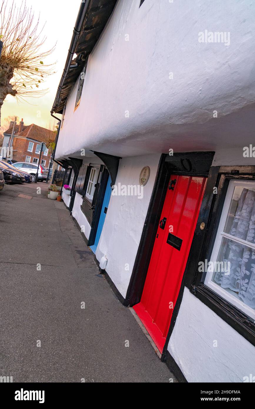 Medieval Street UK; vecchie case su Castle Street, Saffron Walden Essex UK Foto Stock