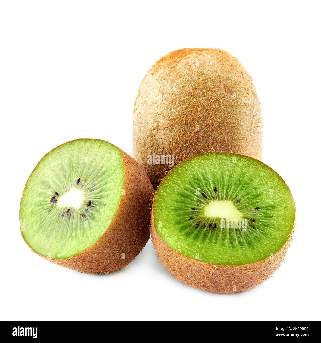 Kiwi frutta, isolato su sfondo bianco. Taglio di kiwi verde dolce Foto Stock