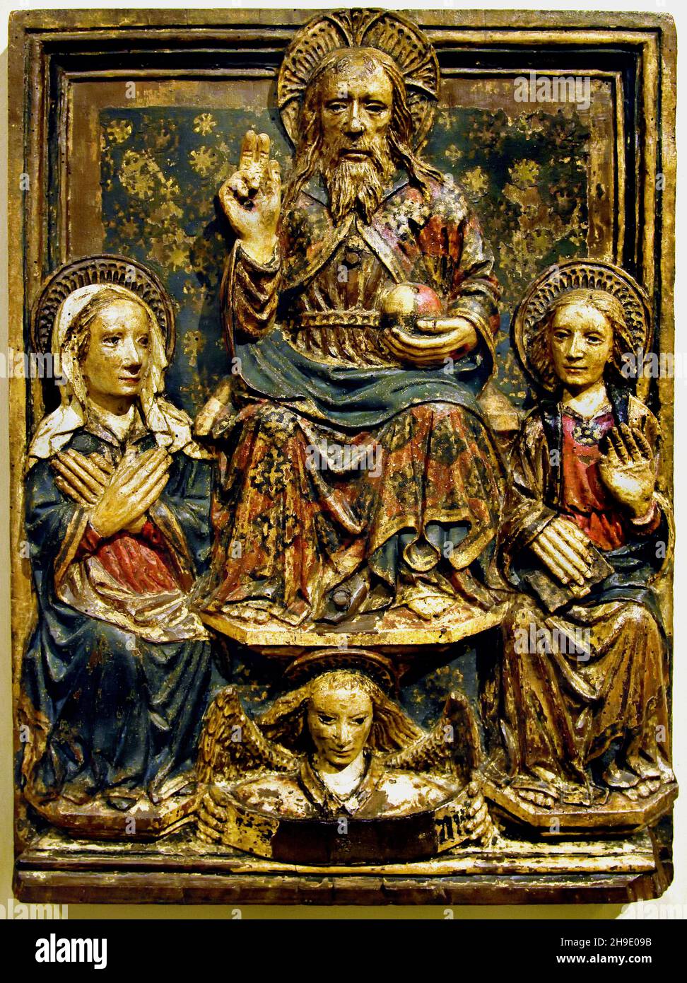 Benedizione di Cristo tra la Madonna e San Giovanni Evangelista, 1470 di Jean Chetro 15th secolo Palazzo Madama, Italia. Foto Stock