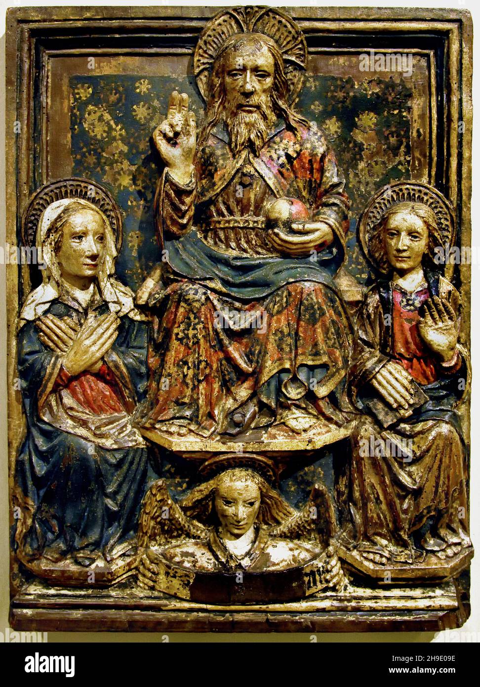 Benedizione di Cristo tra la Madonna e San Giovanni Evangelista, 1470 di Jean Chetro 15th secolo Palazzo Madama, Italia. Foto Stock