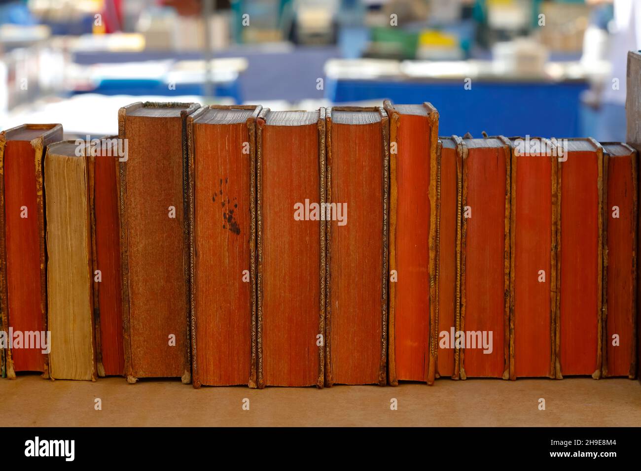 I libri di seconda mano sono basati l'uno sull'altro e sono visti sul mercato dei libri di strada. Foto Stock