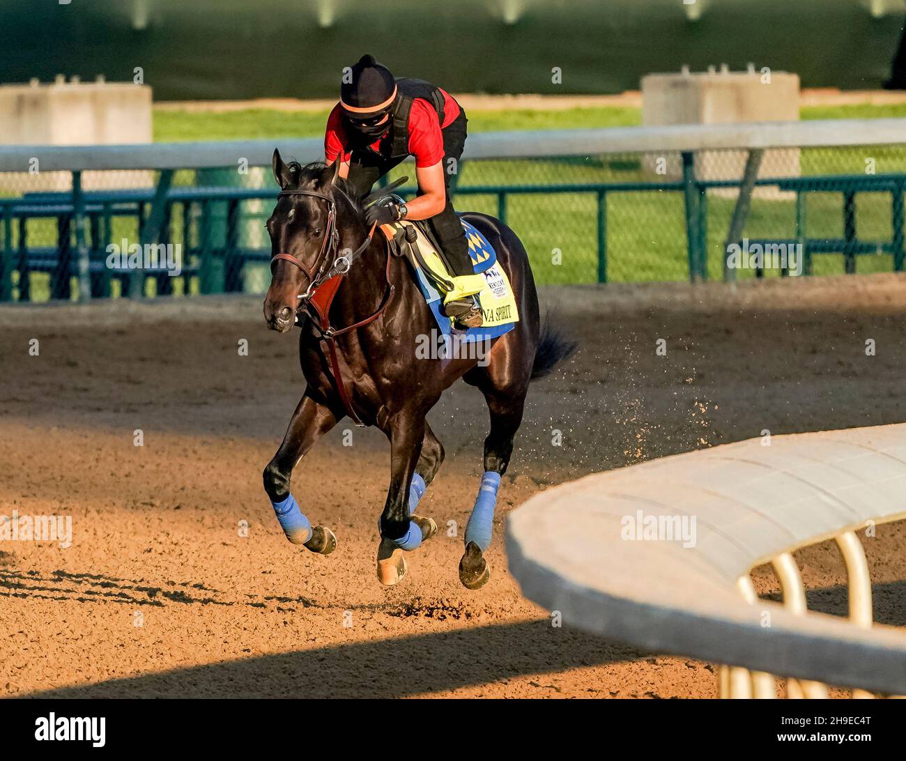 Louisville, Stati Uniti. 27 aprile 2021. Medina Spirit, addestrato dal formatore Bob Baffert, esercizi in preparazione per il Kentucky Derby a Churchill Downs il 27 aprile 2021 a Louisville, Kentucky. (Foto di Scott Serio/CSM/Sipa USA) Credit: Sipa USA/Alamy Live News Foto Stock