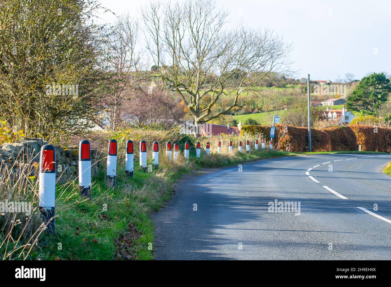 Barriere protettive su una strada di campagna nel North Yorkshire Inghilterra Foto Stock