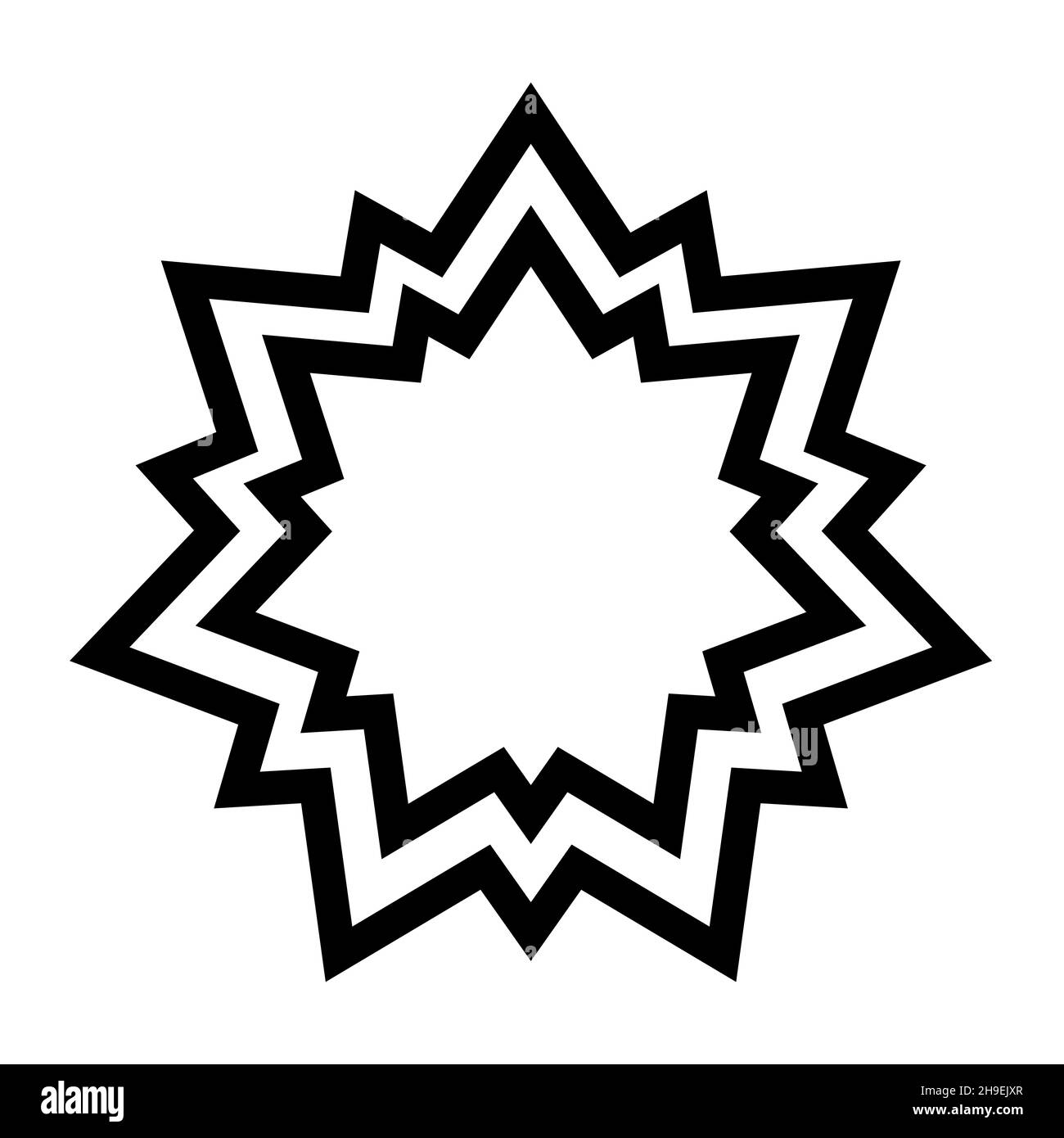 Due stelle nere a quattordici punte, che formano un simbolo potente e audace, basato sulla forma di vecchi fortini di bastione, con le tipiche forme a stella. Foto Stock