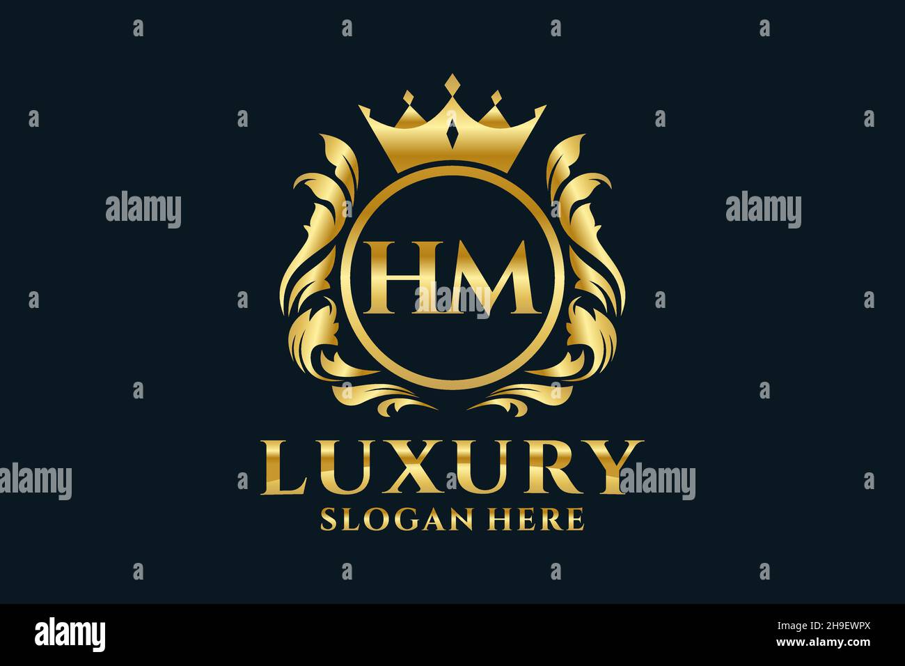 Modello HM Letter Royal Luxury Logo in grafica vettoriale per progetti di branding di lusso e altre illustrazioni vettoriali. Illustrazione Vettoriale