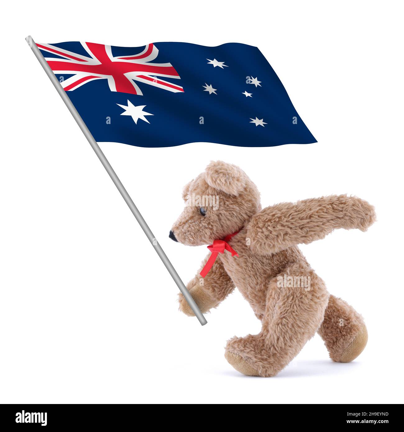 Bandiera dell'Australia trasportata da un grazioso orsacchiotto Foto Stock