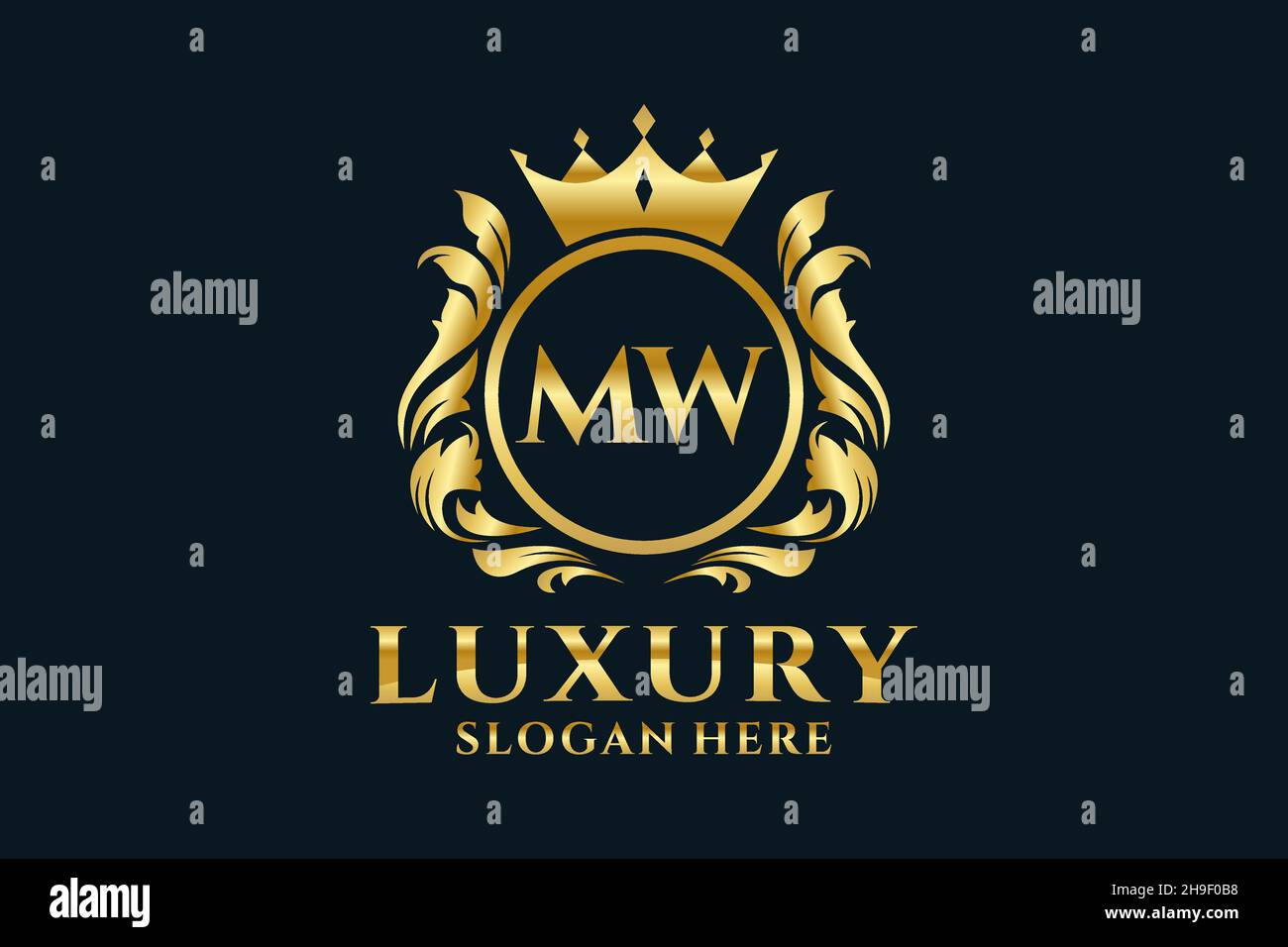 Modello di logo MW Letter Royal Luxury in grafica vettoriale per progetti di branding di lusso e altre illustrazioni vettoriali. Illustrazione Vettoriale