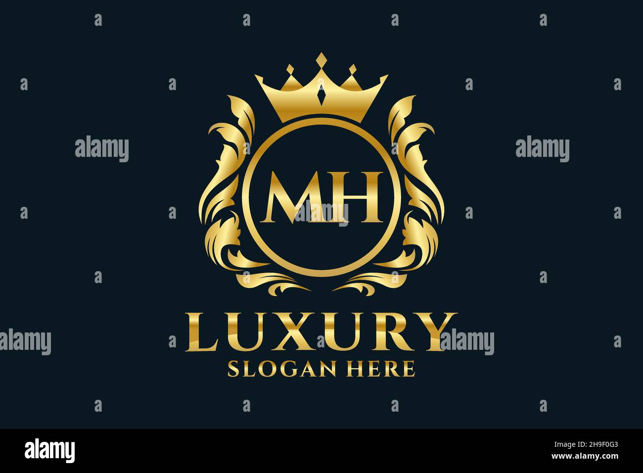 Modello MH Letter Royal Luxury Logo in grafica vettoriale per progetti di branding di lusso e altre illustrazioni vettoriali. Illustrazione Vettoriale