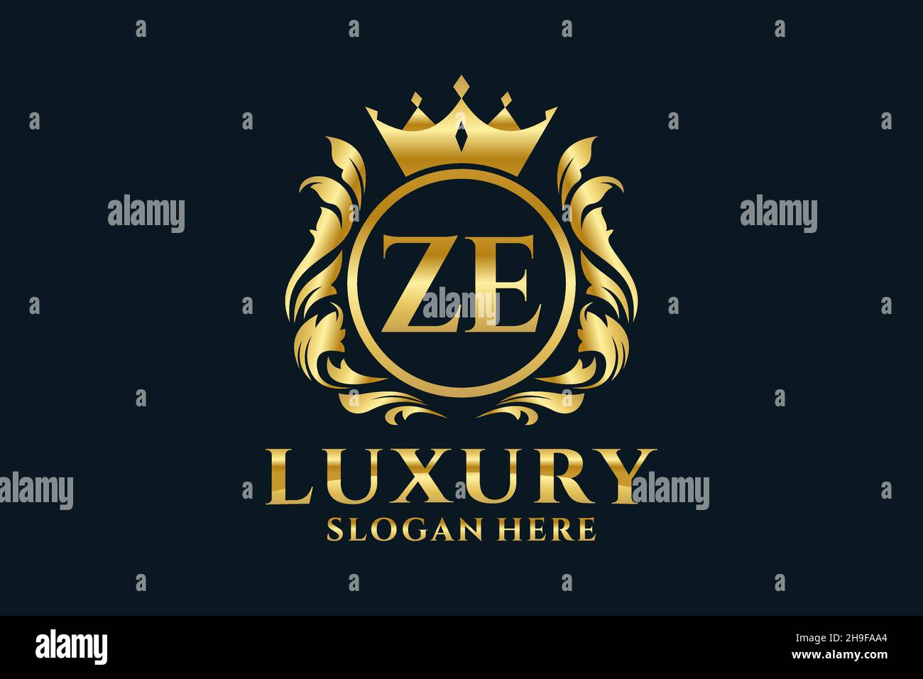 Modello ZE Letter Royal Luxury Logo in Vector art per progetti di branding di lusso e altre illustrazioni vettoriali. Illustrazione Vettoriale