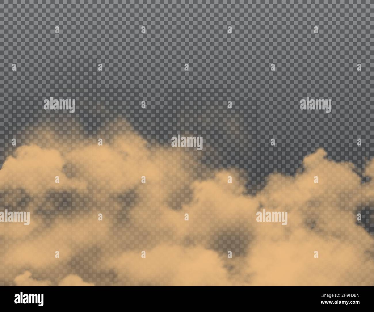 Polvere, sabbia nuvole di sporco su sfondo trasparente. Realistico vettore strada polvere, fumo auto e deserto sabbia tempesta vento. Città fumo tossico haze, ambiente Illustrazione Vettoriale