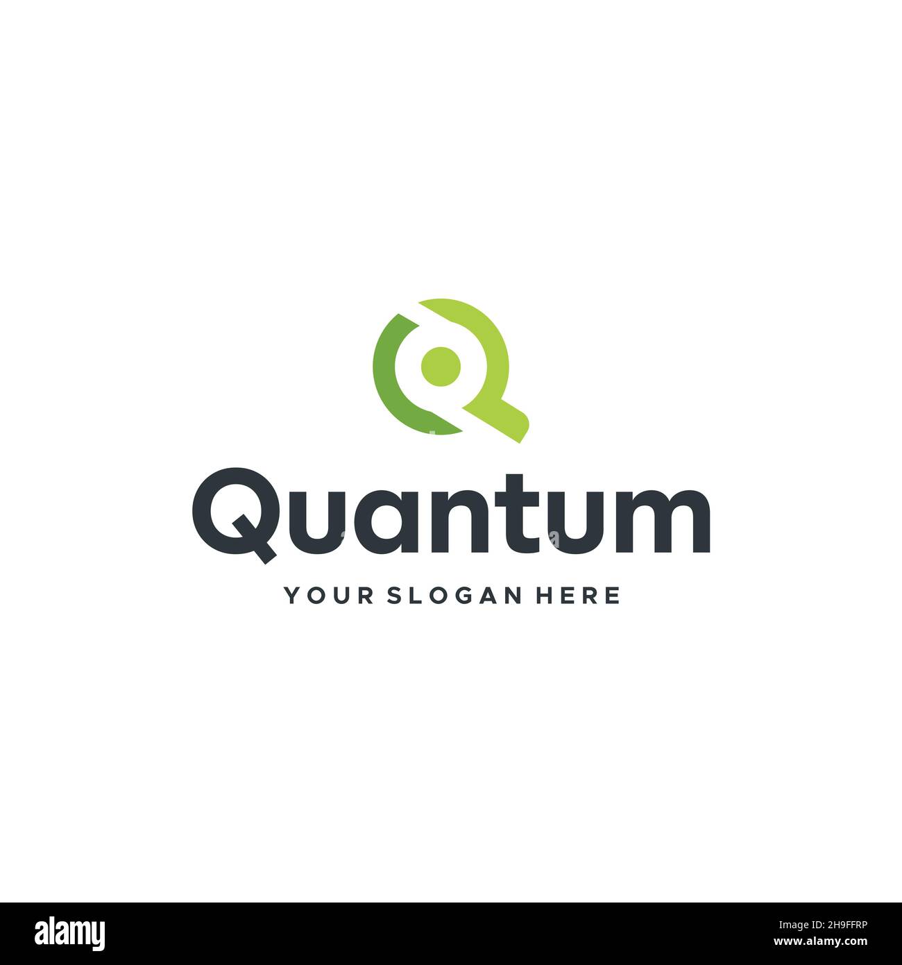 design del logo Q Quantum iniziale con lettera piatta Illustrazione Vettoriale