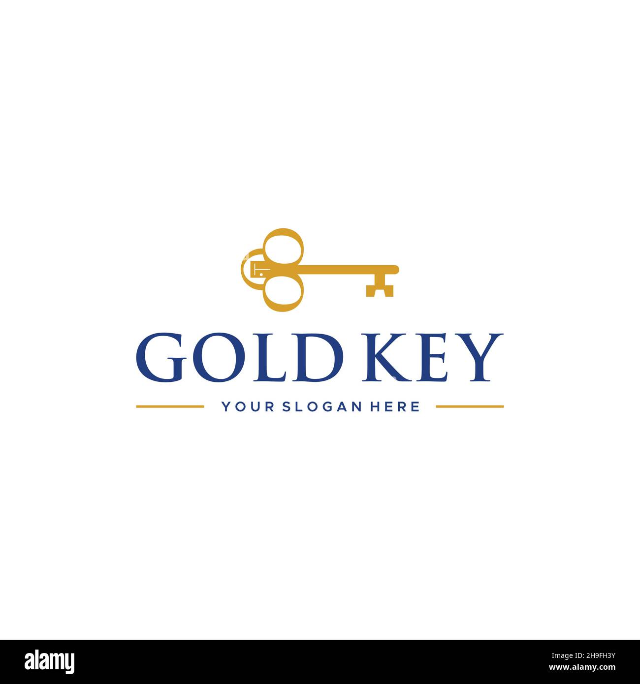 Chiave con logo in ORO dal design minimalista Illustrazione Vettoriale