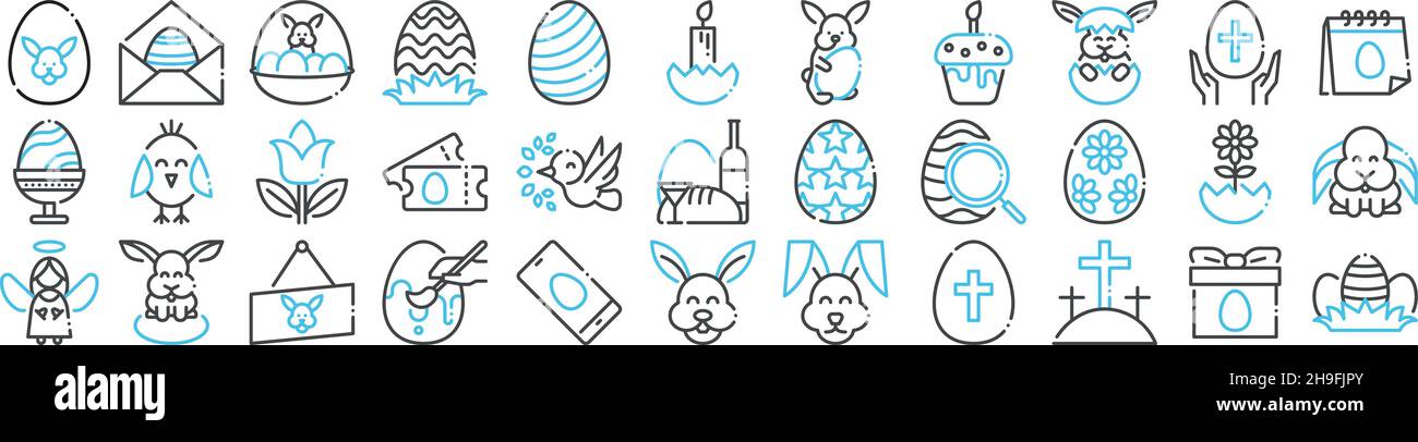 Easter Bunny Icon Set Outline sottile pacchetto collezione vettoriale sfondo trasparente per applicazioni mobili e web design Illustrazione Vettoriale