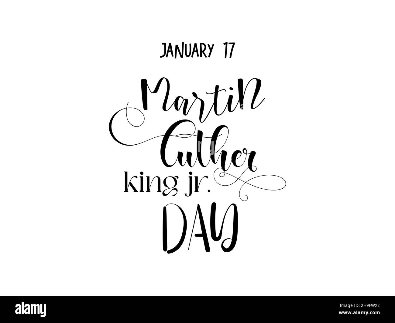 17 gennaio - MLK Day. Disegno di scrittura di mano di stile di Calligraphy per Martin Luther King Jr. Giorno. Illustrazione del vettore di consapevolezza per banner, poster, maglietta Illustrazione Vettoriale