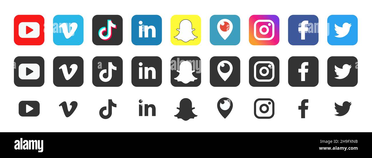 Raccolta di logotipi realistici sui social media Foto Stock