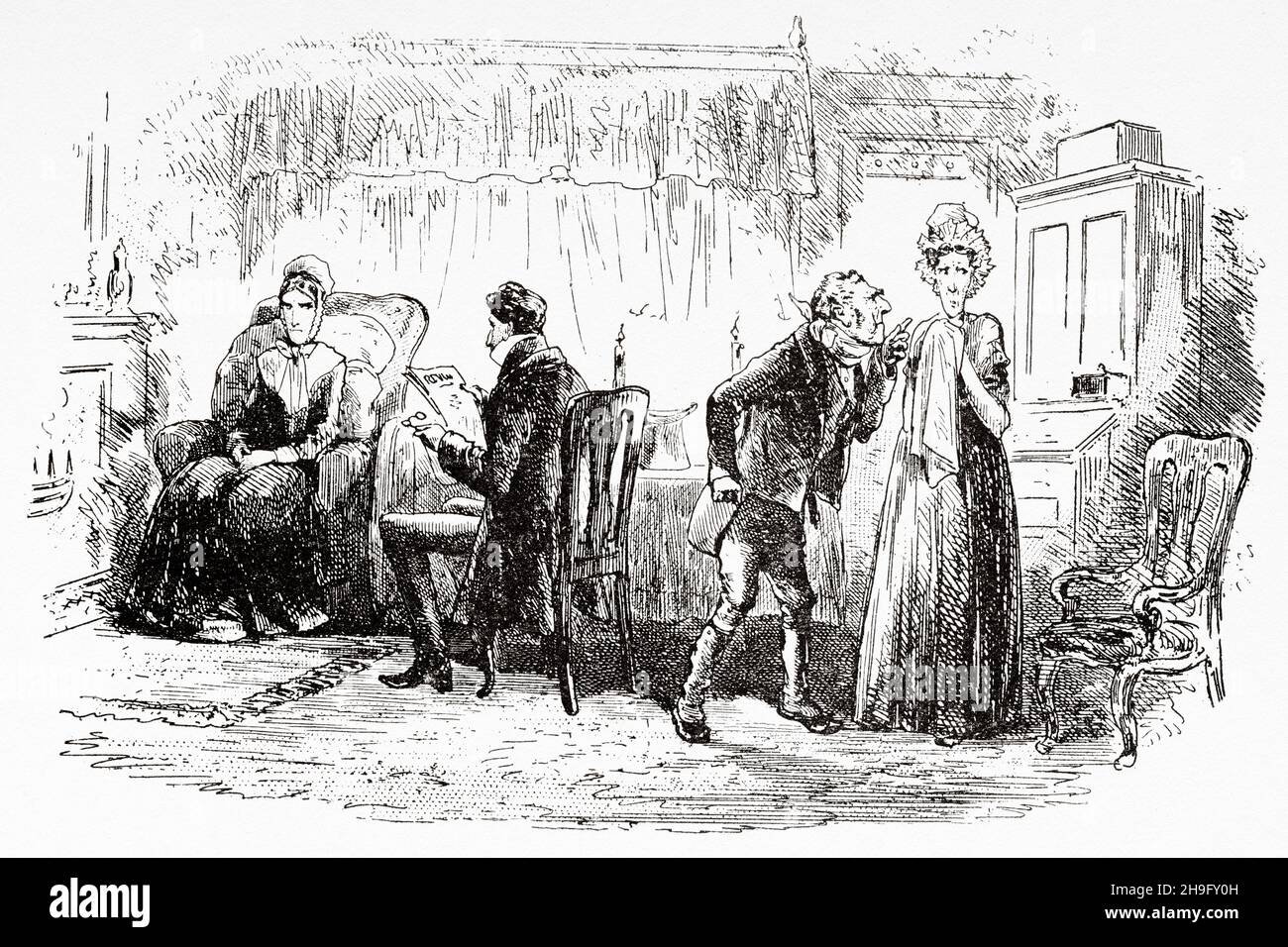 Mancante e sognante. Illustrazione dal romanzo di Charles Dickens Little Dorrit di Hablot Knight Browne (1815-1882) artista inglese conosciuto come Phiz Foto Stock