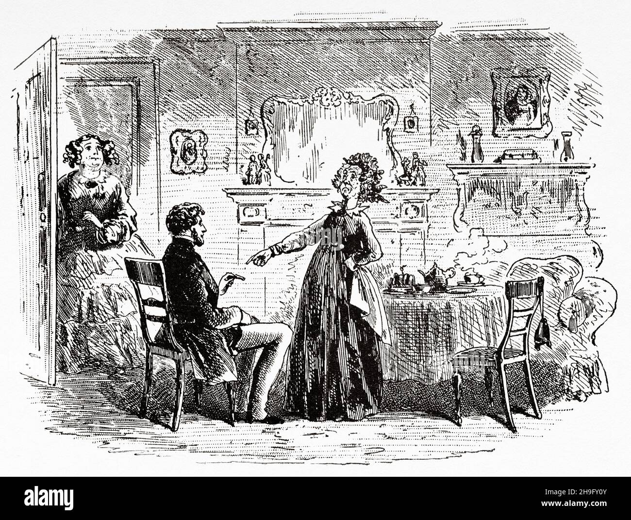 Rigore del Sig. F's zia. Illustrazione dal romanzo di Charles Dickens Little Dorrit di Hablot Knight Browne (1815-1882) artista inglese conosciuto come Phiz Foto Stock