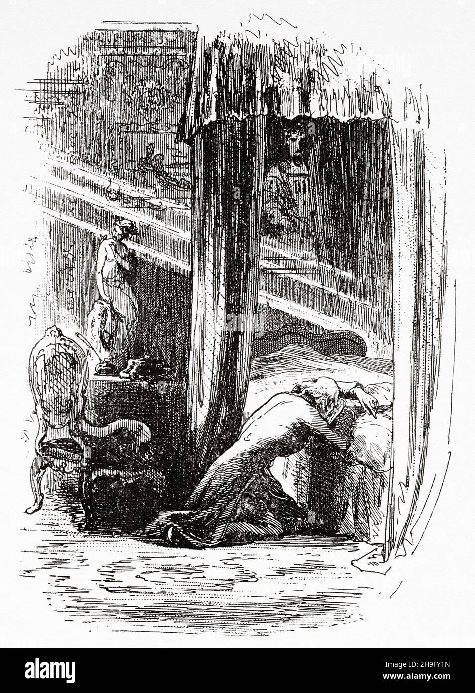 La notte. Illustrazione dal romanzo di Charles Dickens Little Dorrit di Hablot Knight Browne (1815-1882) artista inglese conosciuto come Phiz Foto Stock
