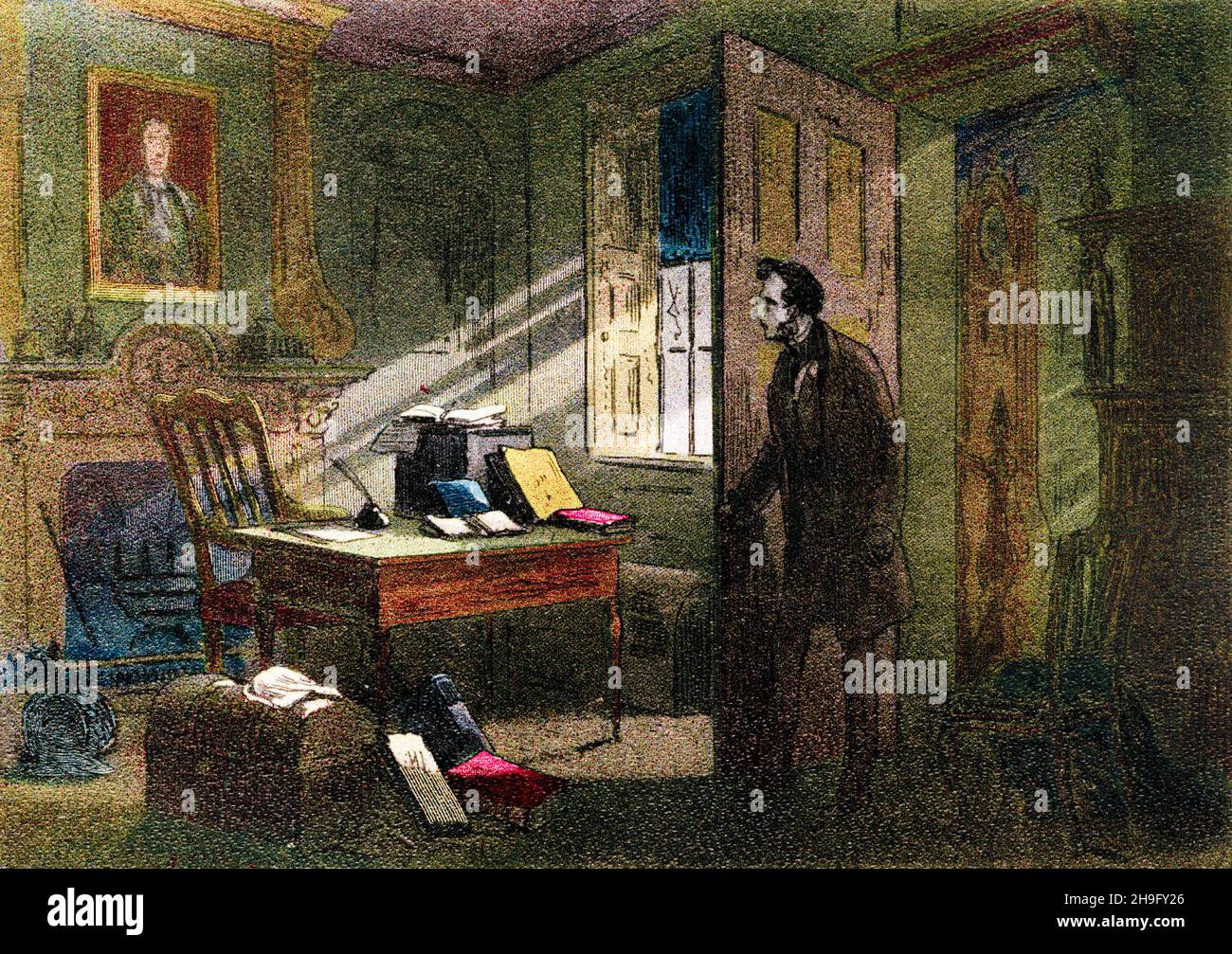 La stanza con il ritratto. Illustrazione a colori dal romanzo di Charles Dickens Little Dorrit di Hablot Knight Browne (1815-1882) artista inglese noto come Phiz Foto Stock