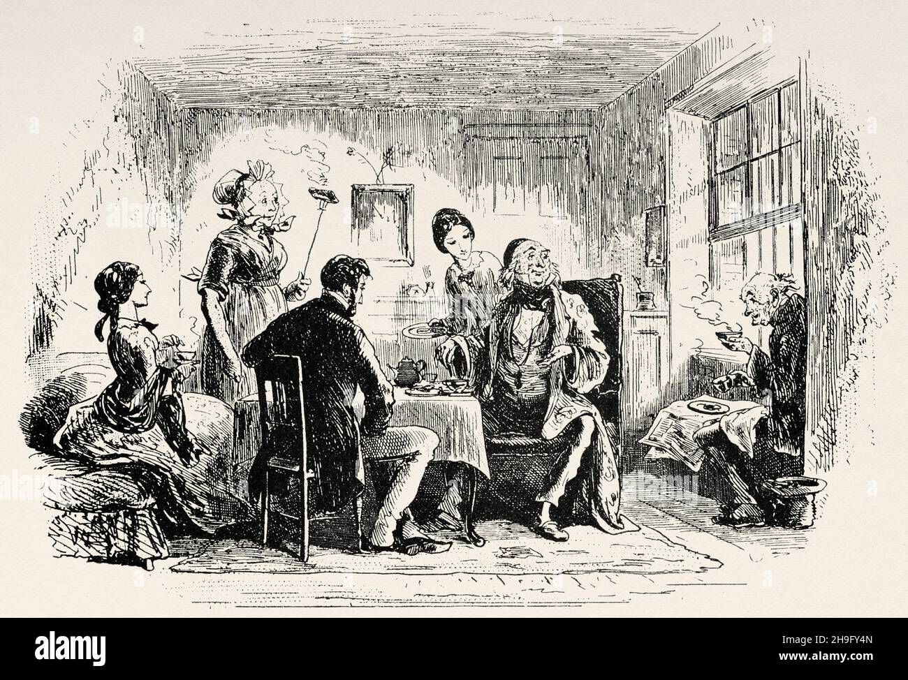 L'intrattenimento pensionato. Illustrazione dal romanzo di Charles Dickens Little Dorrit di Hablot Knight Browne (1815-1882) artista inglese conosciuto come Phiz Foto Stock