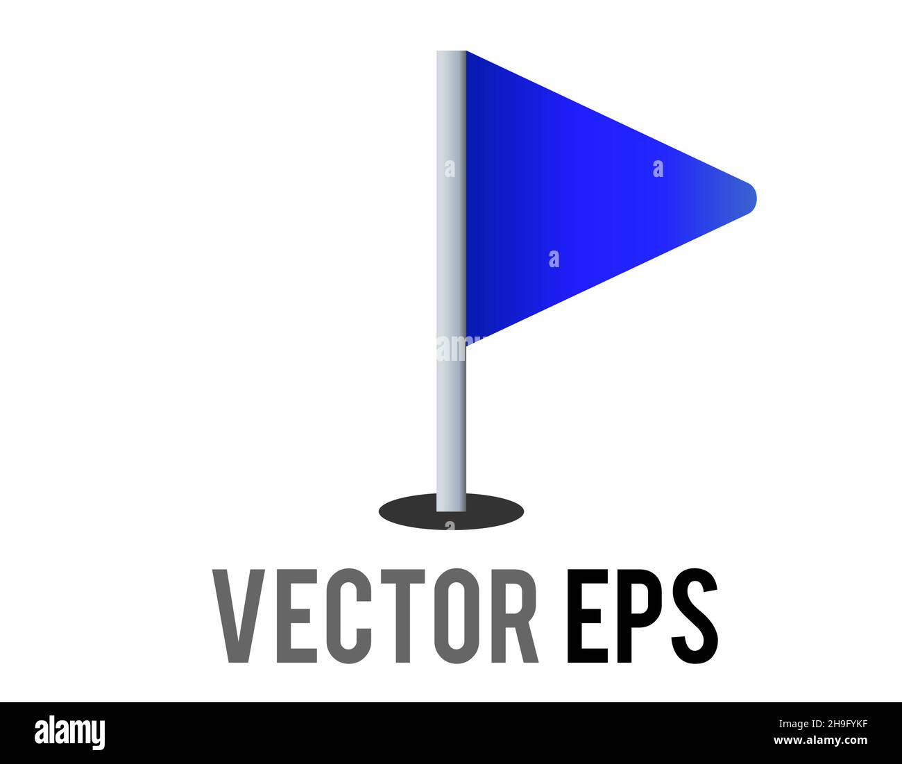 L'icona della bandiera blu a gradiente triangolare del vettore isolato con asta d'argento. Il più comunemente associato con il golf, come mostrato nella bandiera nel foro emoji. Illustrazione Vettoriale