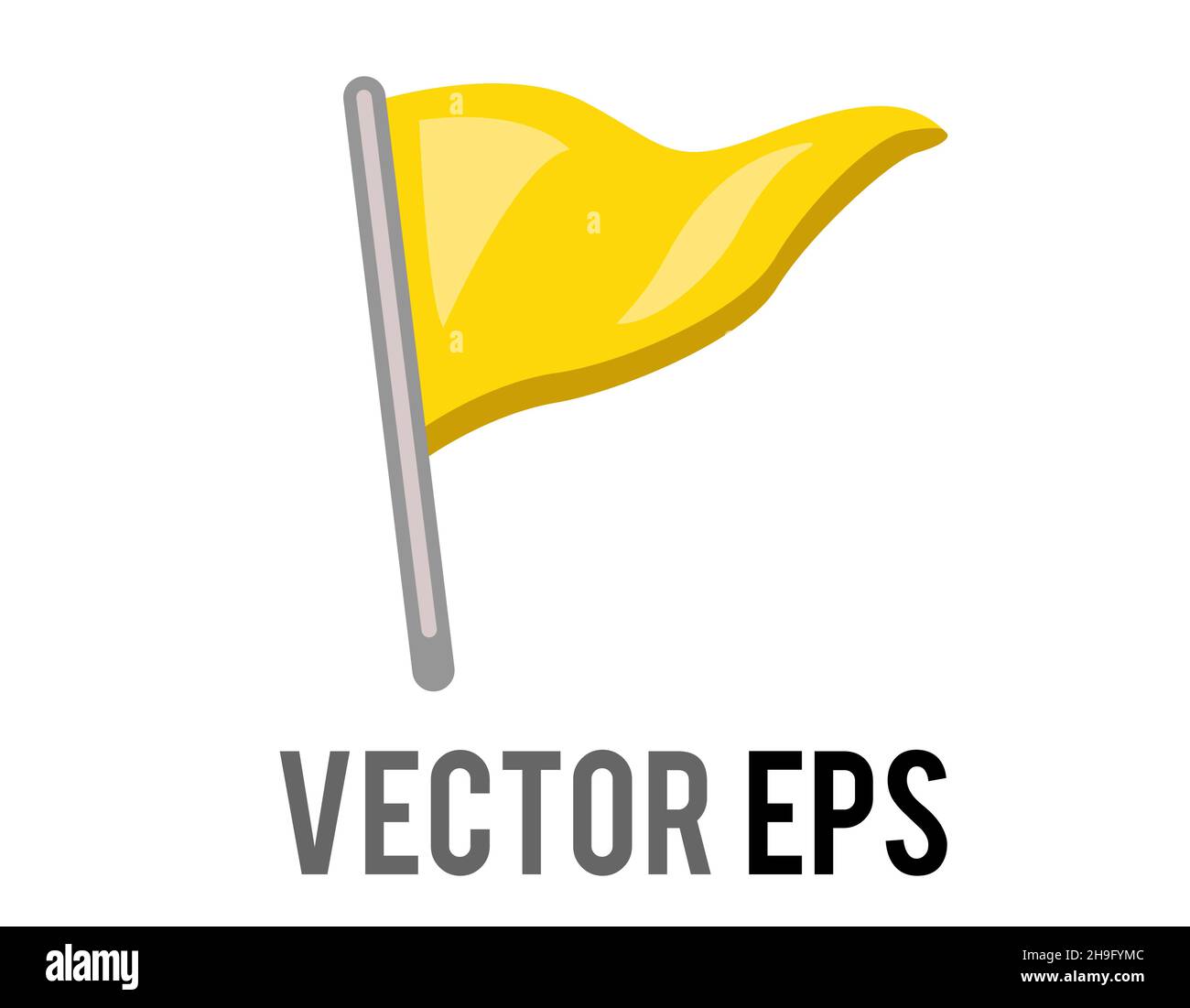Icona a forma di bandiera gialla a gradiente triangolare isolata con polo d'argento. Il più comunemente associato con il golf, come mostrato nella bandiera nel foro emoji. Illustrazione Vettoriale